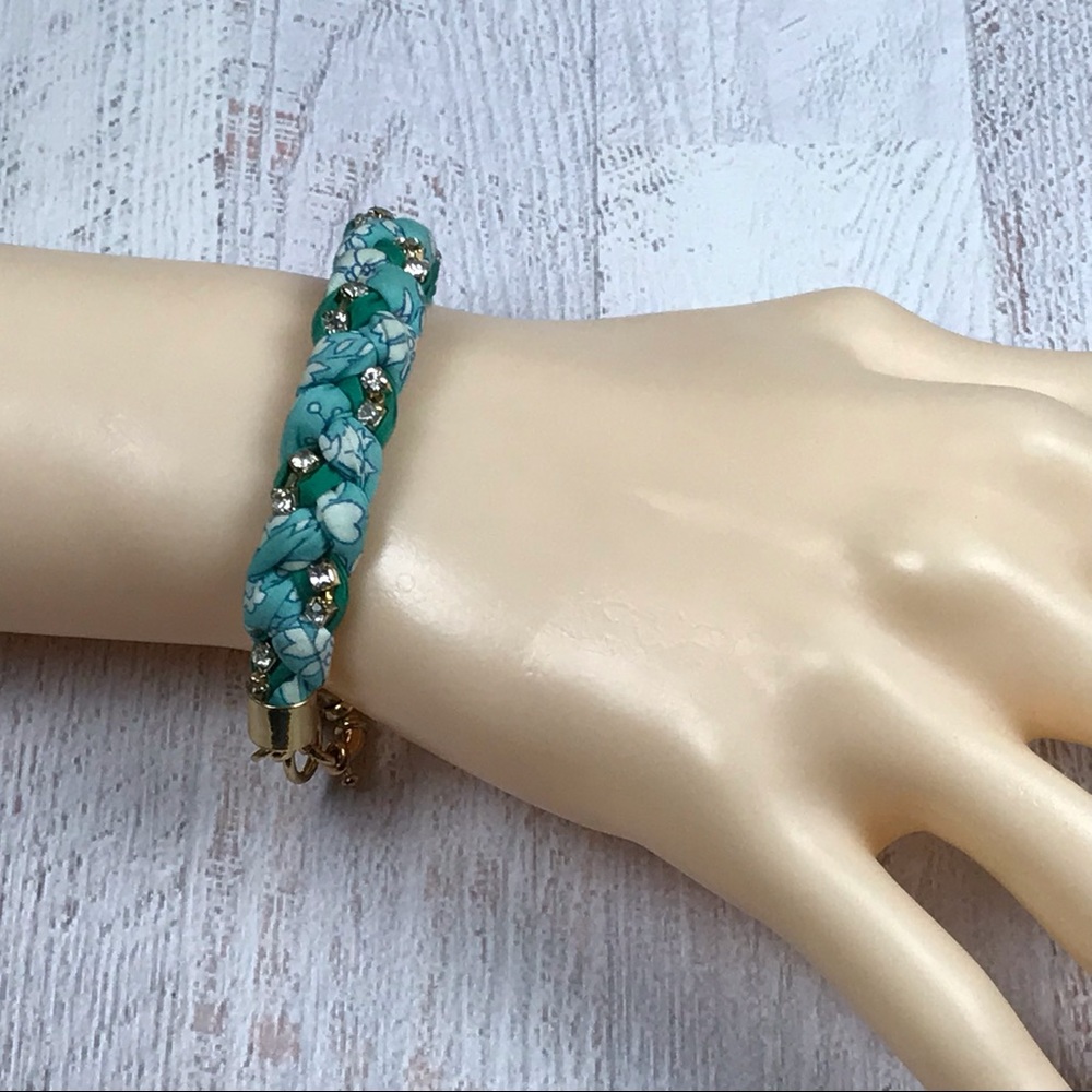 Aqua braided rhinestone j crew bracelet in gold - Picture 1 of 6